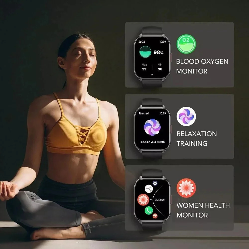 SKG V7-2 Smart Watch 1.95 in Screen Android Iphone Fitness Tracker IP68 Black